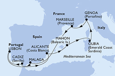 Itálie, Francie, Španělsko, Portugalsko z Janova na lodi MSC Sinfonia