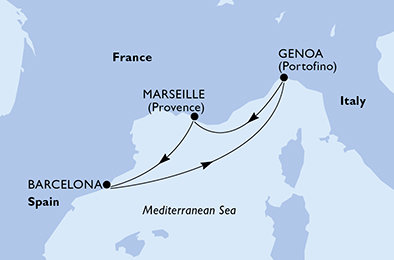 Španělsko, Itálie, Francie z Barcelony na lodi MSC Splendida