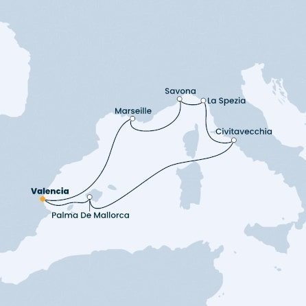 Španělsko, Francie, Itálie z Valencie na lodi Costa Diadema