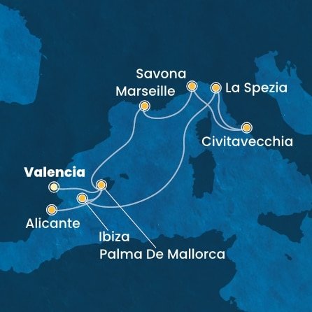 Španělsko, Itálie, Francie z Valencie na lodi Costa Pacifica