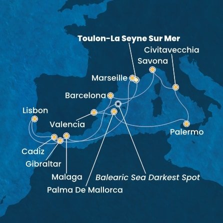 Francie, Španělsko, Itálie, Velká Británie, Portugalsko z Toulonu na lodi Costa Pacifica