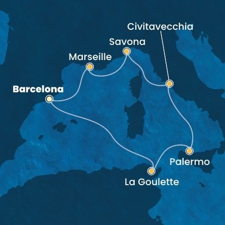 Španělsko, Tunisko, Itálie, Francie z Barcelony na lodi Costa Pacifica