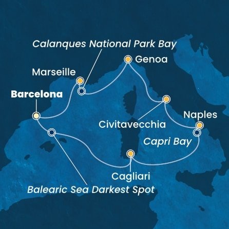 Španělsko, Itálie, Francie z Barcelony na lodi Costa Toscana