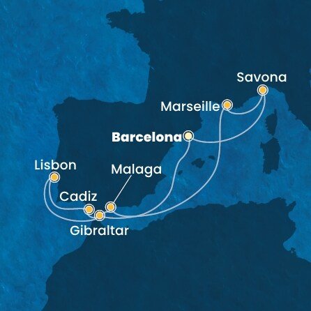 Španělsko, Velká Británie, Portugalsko, Francie, Itálie z Barcelony na lodi Costa Fascinosa