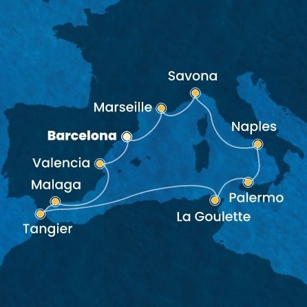 Španělsko, Francie, Itálie, Tunisko, Maroko z Barcelony na lodi Costa Pacifica