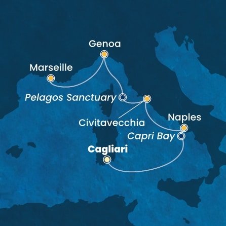 Itálie, Francie z Cagliari na lodi Costa Smeralda