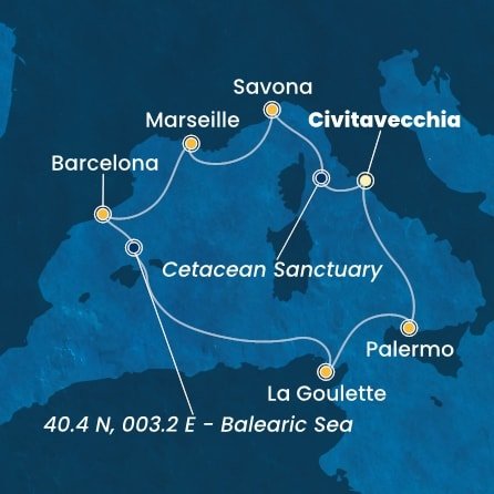 Itálie, Francie, Španělsko, Tunisko z Civitavecchia na lodi Costa Smeralda