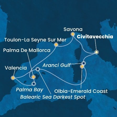 Itálie, Francie, Mallorca, Španělsko, Sardinie z Civitavecchia na lodi Costa Pacifica