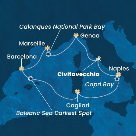 Itálie, Francie, Španělsko z Civitavecchia na lodi Costa Smeralda