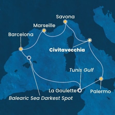 Itálie, Francie, Španělsko, Tunisko z Civitavecchia na lodi Costa Smeralda