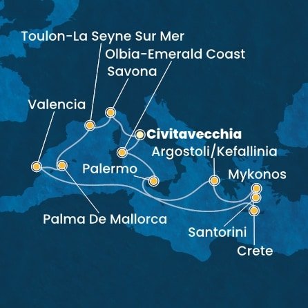 Itálie, Francie, Španělsko, Řecko z Civitavecchia na lodi Costa Pacifica