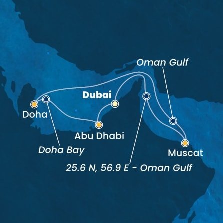 Spojené arabské emiráty, Omán, Katar z Dubaje na lodi Costa Smeralda