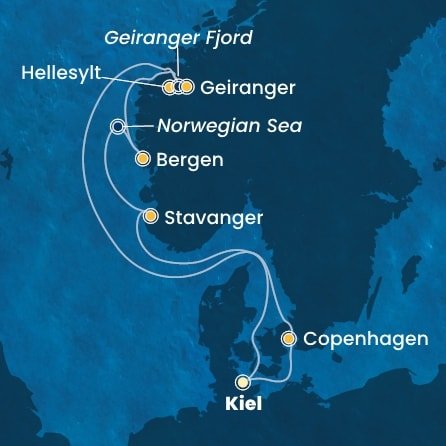 Německo, Dánsko, Norsko z Kielu na lodi Costa Diadema