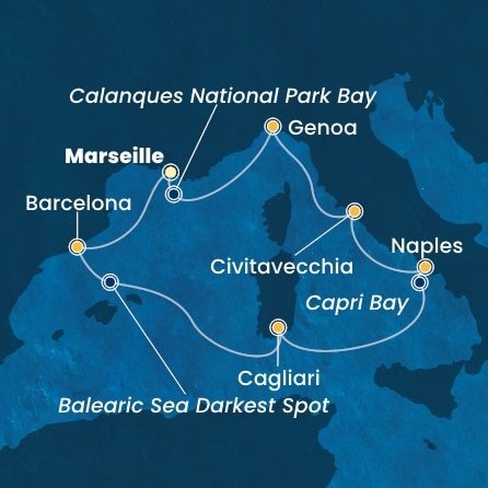 Francie, Španělsko, Itálie z Marseille na lodi Costa Smeralda