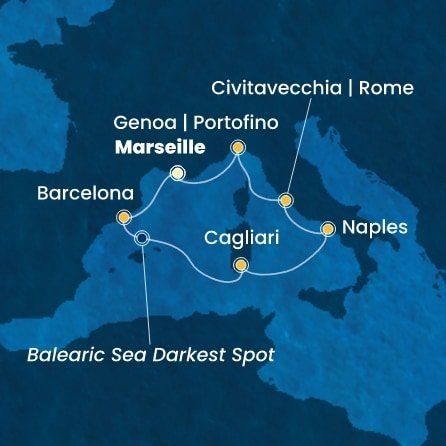 Francie, Španělsko, Itálie z Marseille na lodi Costa Smeralda