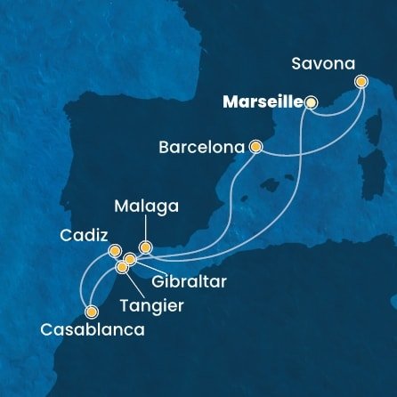Francie, Itálie, Španělsko, Maroko, Velká Británie z Marseille na lodi Costa Diadema