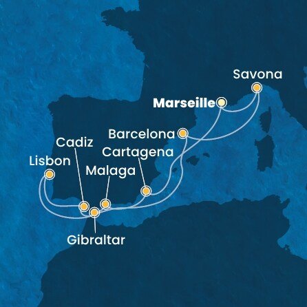 Francie, Itálie, Španělsko, Portugalsko, Velká Británie z Marseille na lodi Costa Diadema