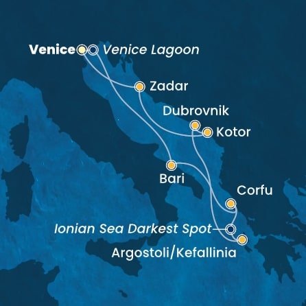 Itálie, Řecko, Chorvatsko, Černá Hora z Marghery na lodi Costa Deliziosa