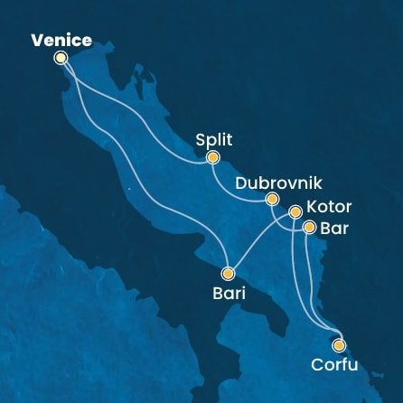 Itálie, Černá Hora, Řecko, Chorvatsko z Marghery na lodi Costa Deliziosa