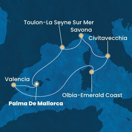 Španělsko, Itálie, Francie z Palma de Mallorca na lodi Costa Pacifica