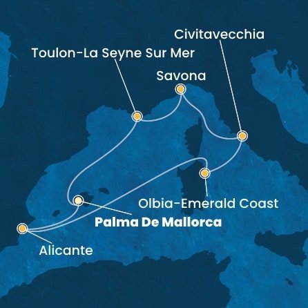 Španělsko, Itálie, Francie z Palma de Mallorca na lodi Costa Pacifica