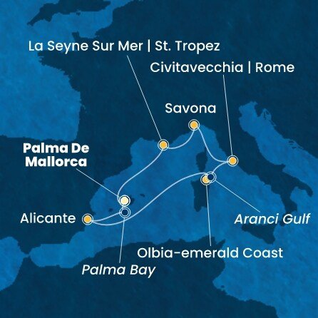 Španělsko, Itálie, Francie z Palma de Mallorca na lodi Costa Pacifica