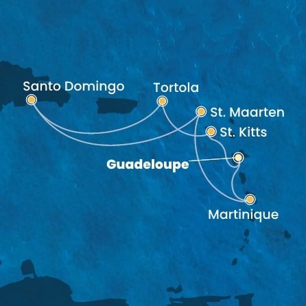 Guadeloupe, Svatý Kryštof a Nevis, Britské Panenské ostrovy, Dominikánská republika, Svatý Martin, Martinik z Pointe-à-Pitre, Guadeloupe na lodi Costa Favolosa