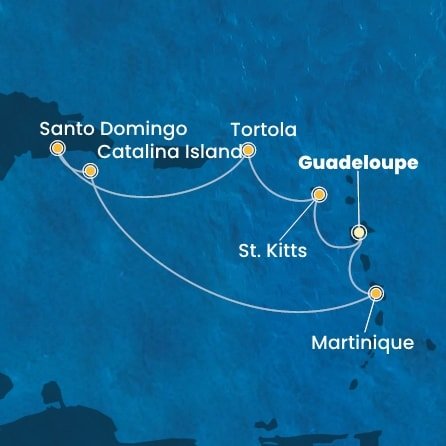 Guadeloupe, Svatý Kryštof a Nevis, Britské Panenské ostrovy, Dominikánská republika, Martinik z Pointe-à-Pitre na lodi Costa Fascinosa