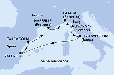 Itálie, Španělsko, Francie z Civitavecchia na lodi MSC Lirica