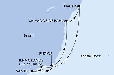 Brazílie ze Salvadoru na lodi MSC Virtuosa