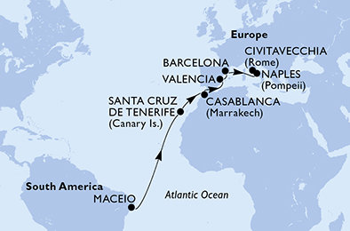Brazílie, Španělsko, Maroko, Itálie z Maceia na lodi MSC Divina
