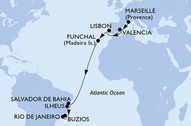 Francie, Španělsko, Portugalsko, Brazílie z Marseille na lodi MSC Musica