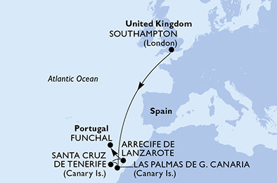 Velká Británie, Španělsko, Portugalsko ze Southamptonu na lodi MSC Euribia