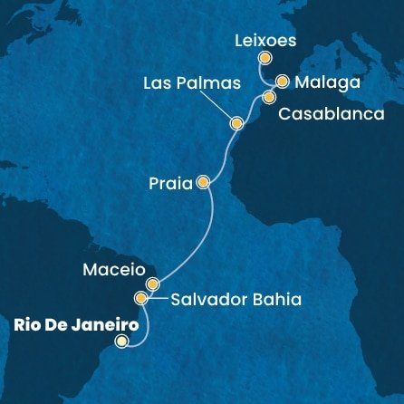 Brazílie, Kapverdy, Španělsko, Maroko, Portugalsko z Rio de Janeira na lodi Costa Diadema