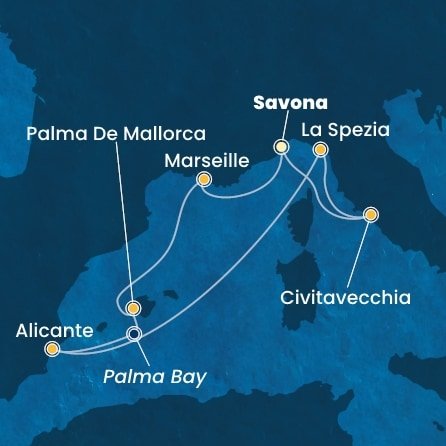 Itálie, Francie, Španělsko ze Savony na lodi Costa Pacifica