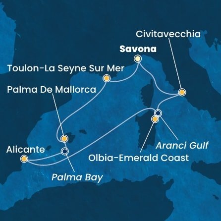 Itálie, Francie, Španělsko ze Savony na lodi Costa Pacifica