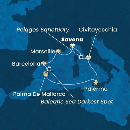 Itálie, Francie, Španělsko ze Savony na lodi Costa Toscana