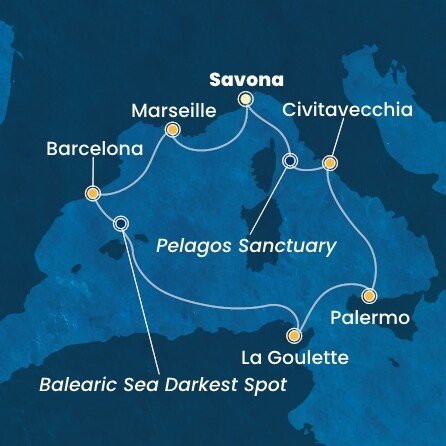 Itálie, Francie, Španělsko, Tunisko ze Savony na lodi Costa Toscana