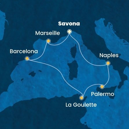 Itálie, Tunisko, Španělsko, Francie ze Savony na lodi Costa Pacifica