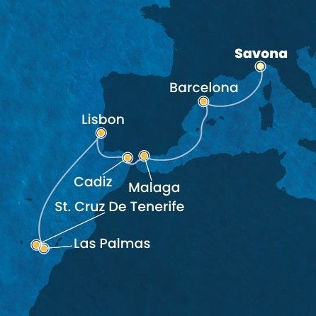 Itálie, Španělsko, Portugalsko ze Savony na lodi Costa Diadema