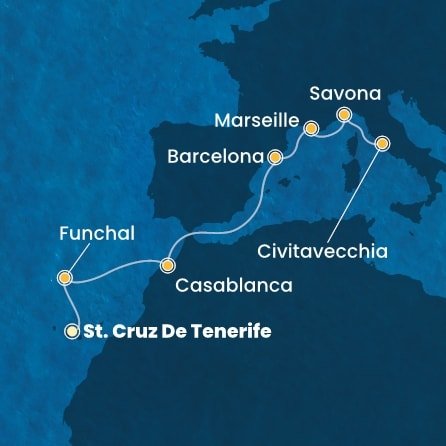 Španělsko, Portugalsko, Maroko, Francie, Itálie z Tenerife na lodi Costa Fortuna