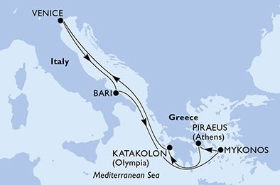 Itálie, Řecko z Benátek na lodi MSC Poesia