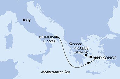 Itálie, Řecko z Brindisi na lodi MSC Sinfonia
