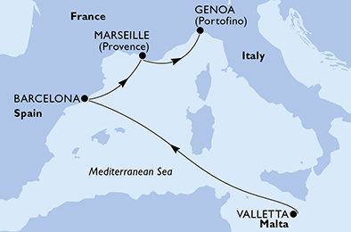 Malta, Španělsko, Francie, Itálie z Valletty na lodi MSC World Europa Malta, Španělsko, Francie, Itálie z Valletty na lodi MSC World Europa