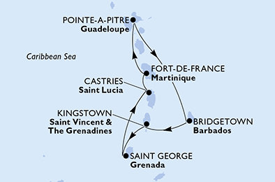 Martinik, Guadeloupe, Barbados, Svatý Vincenc a Grenadiny, Grenada, Svatá Lucie z Fort-de-France na lodi MSC Virtuosa