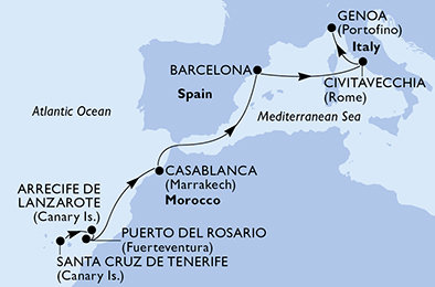 Španělsko, Maroko, Itálie z Tenerife na lodi MSC Musica