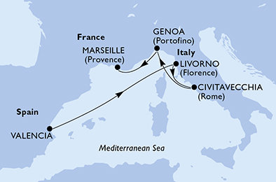Španělsko, Itálie, Francie z Valencie na lodi MSC Splendida
