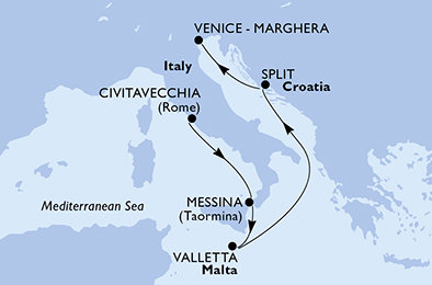 Itálie, Malta, Chorvatsko z Civitavecchia na lodi MSC Armonia