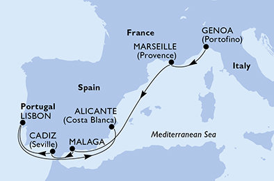 Itálie, Francie, Španělsko, Portugalsko z Janova na lodi MSC Opera