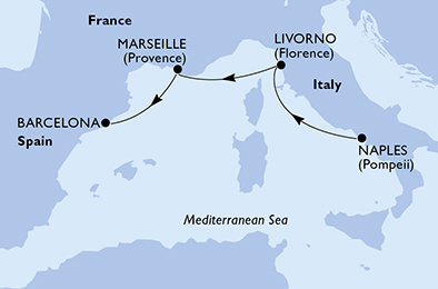 Itálie, Francie, Španělsko z Neapole na lodi MSC Meraviglia